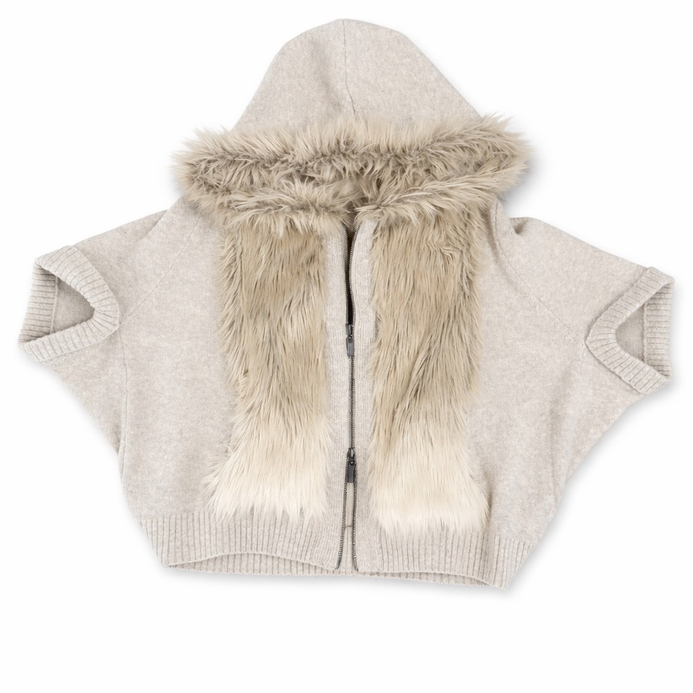 Anthropologie Cream Faux Fur Sweater